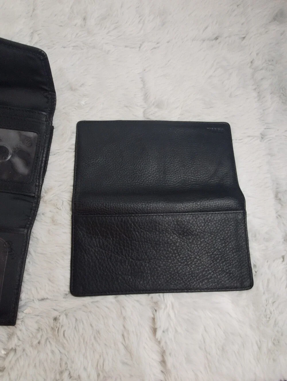 NWT Vintage Fossil Black Leather Tri Fold Wallet Coin Dept & Removable Checkbook